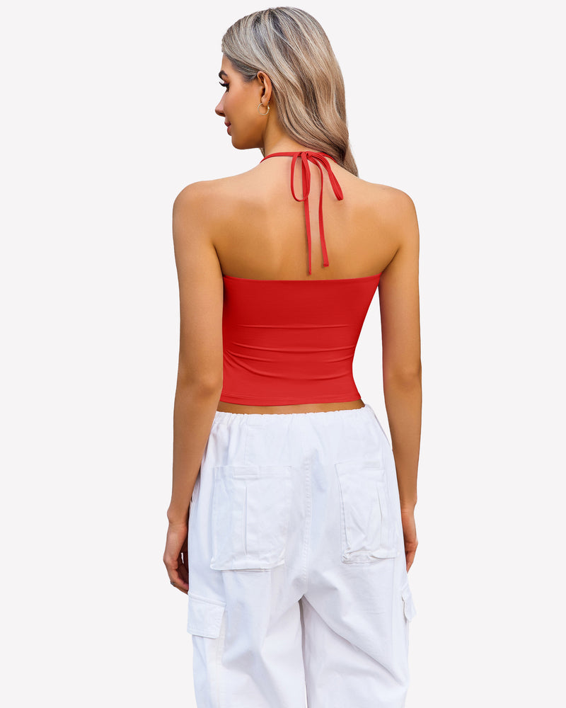 Halter Crop Tops Ruched Tank Tops Lingerie Sets-Bras - Tophatter Daily Deals
