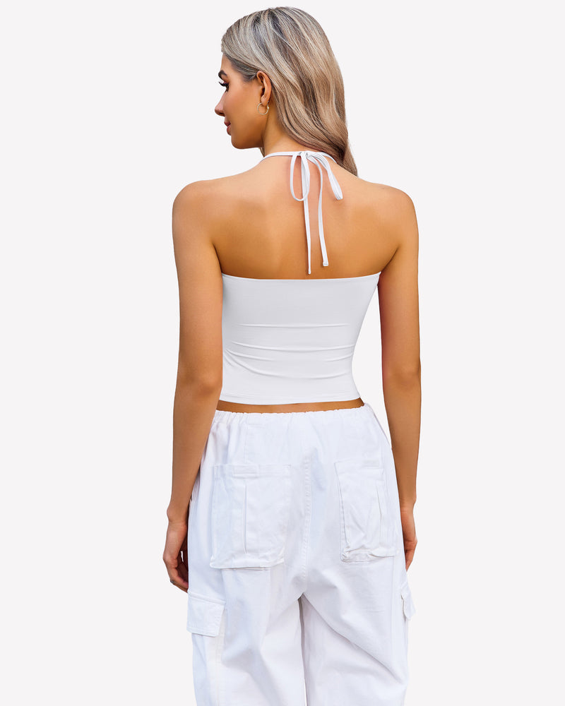 Halter Crop Tops Ruched Tank Tops Lingerie Sets-Bras - Tophatter Daily Deals