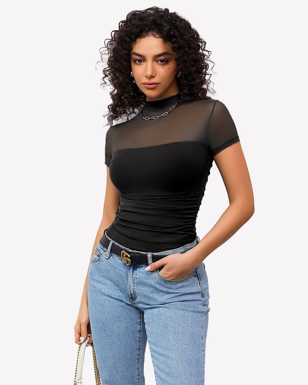 Short Sleeve Bodysuit Turtle Neck Mesh Tops Shaperwear-bodysuit - Tophatter Daily Deals