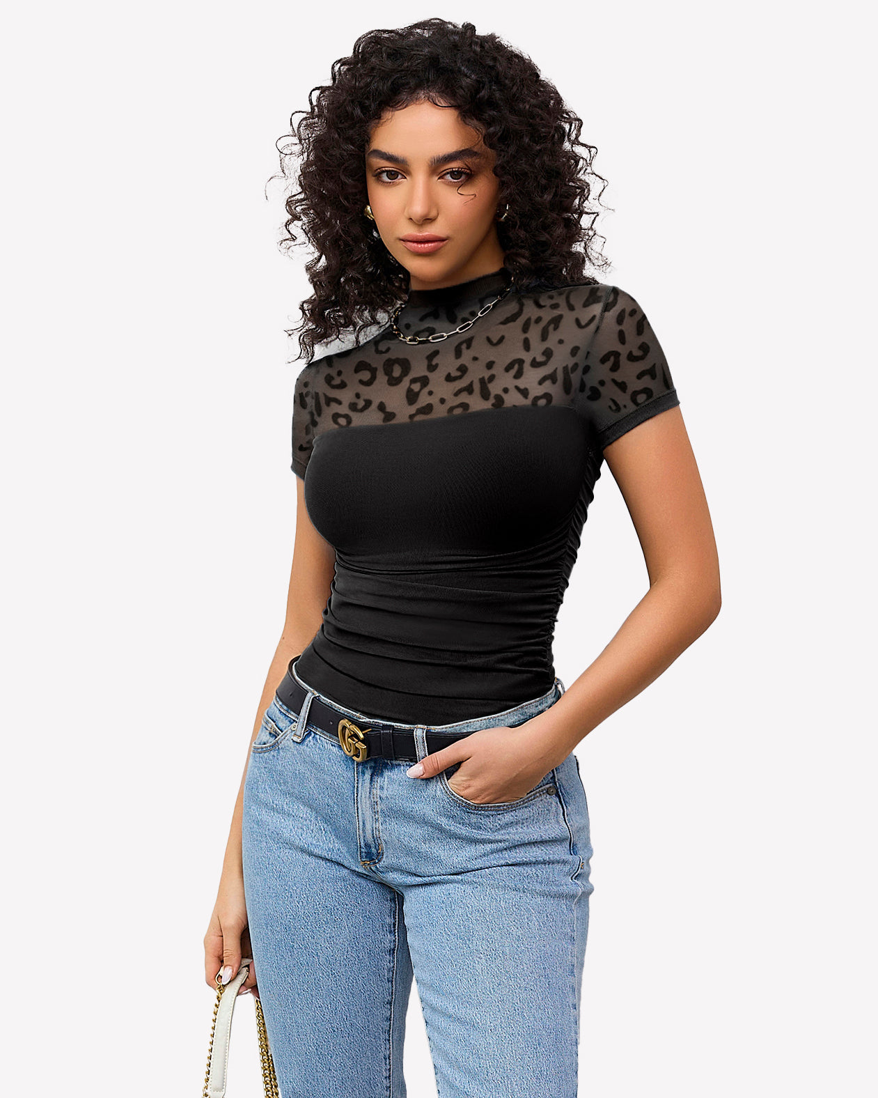 Short Sleeve Bodysuit Turtle Neck Mesh Tops Shaperwear-bodysuit - Tophatter Daily Deals