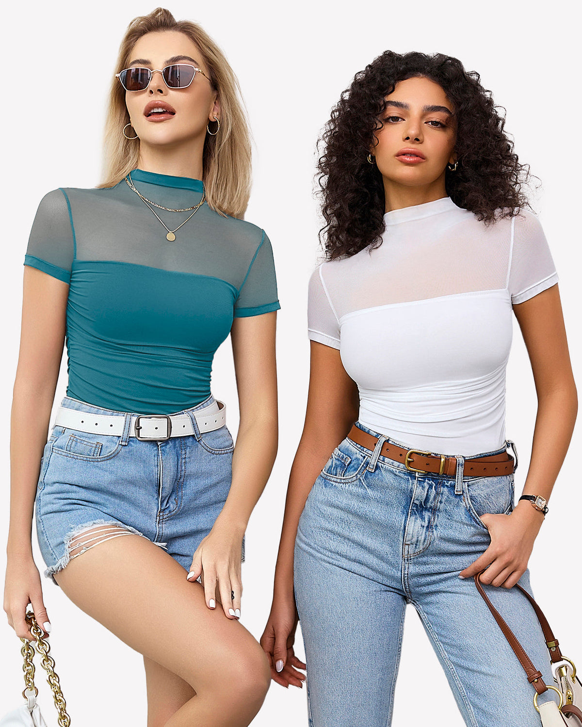 Short Sleeve Bodysuit Turtle Neck Mesh Tops Shaperwear-bodysuit - Tophatter Daily Deals