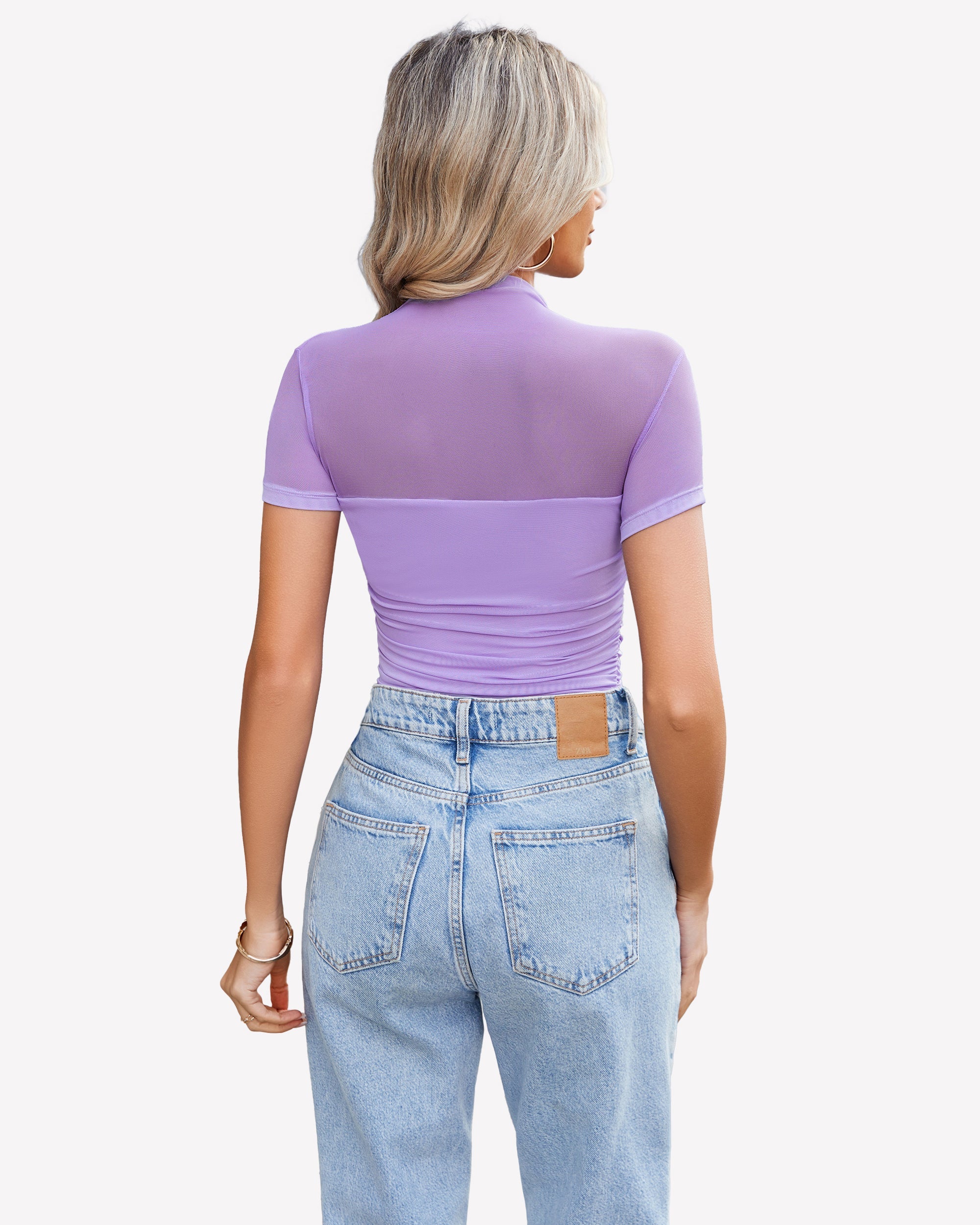Short Sleeve Bodysuit Turtle Neck Mesh Tops Shaperwear-bodysuit - Tophatter Daily Deals