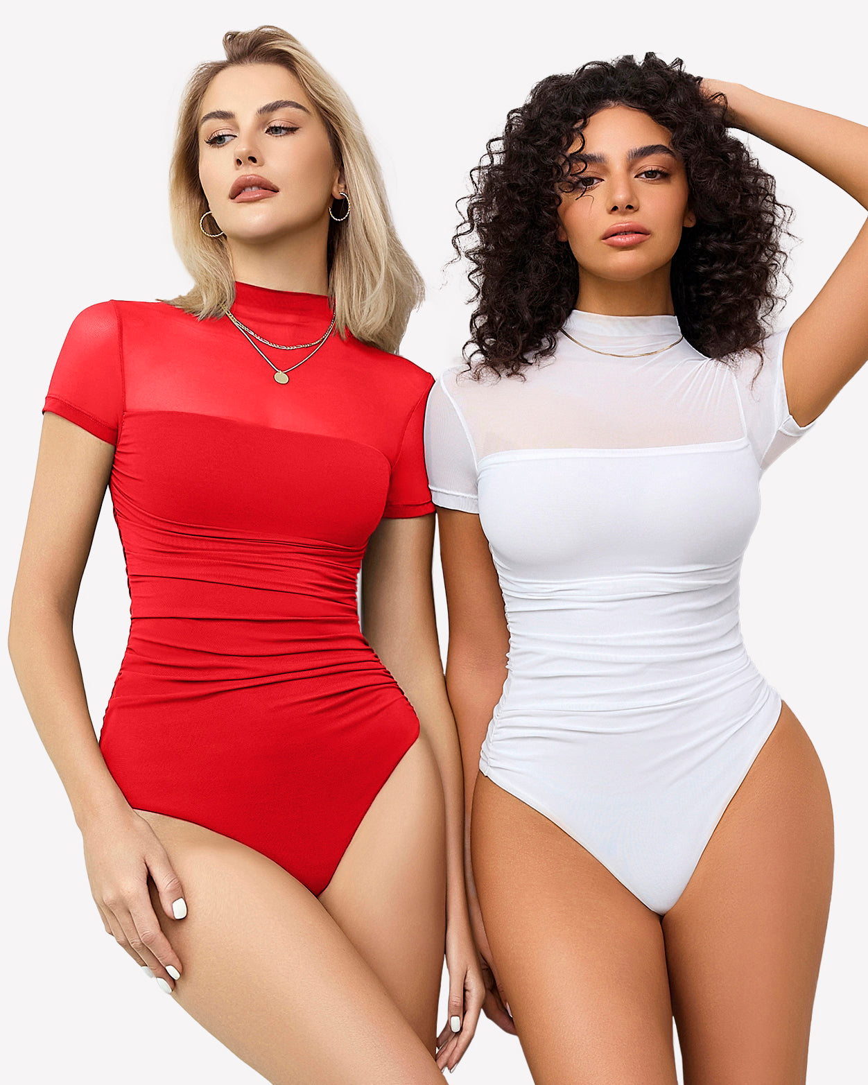 Short Sleeve Bodysuit Turtle Neck Mesh Tops Shaperwear-bodysuit - Tophatter Daily Deals