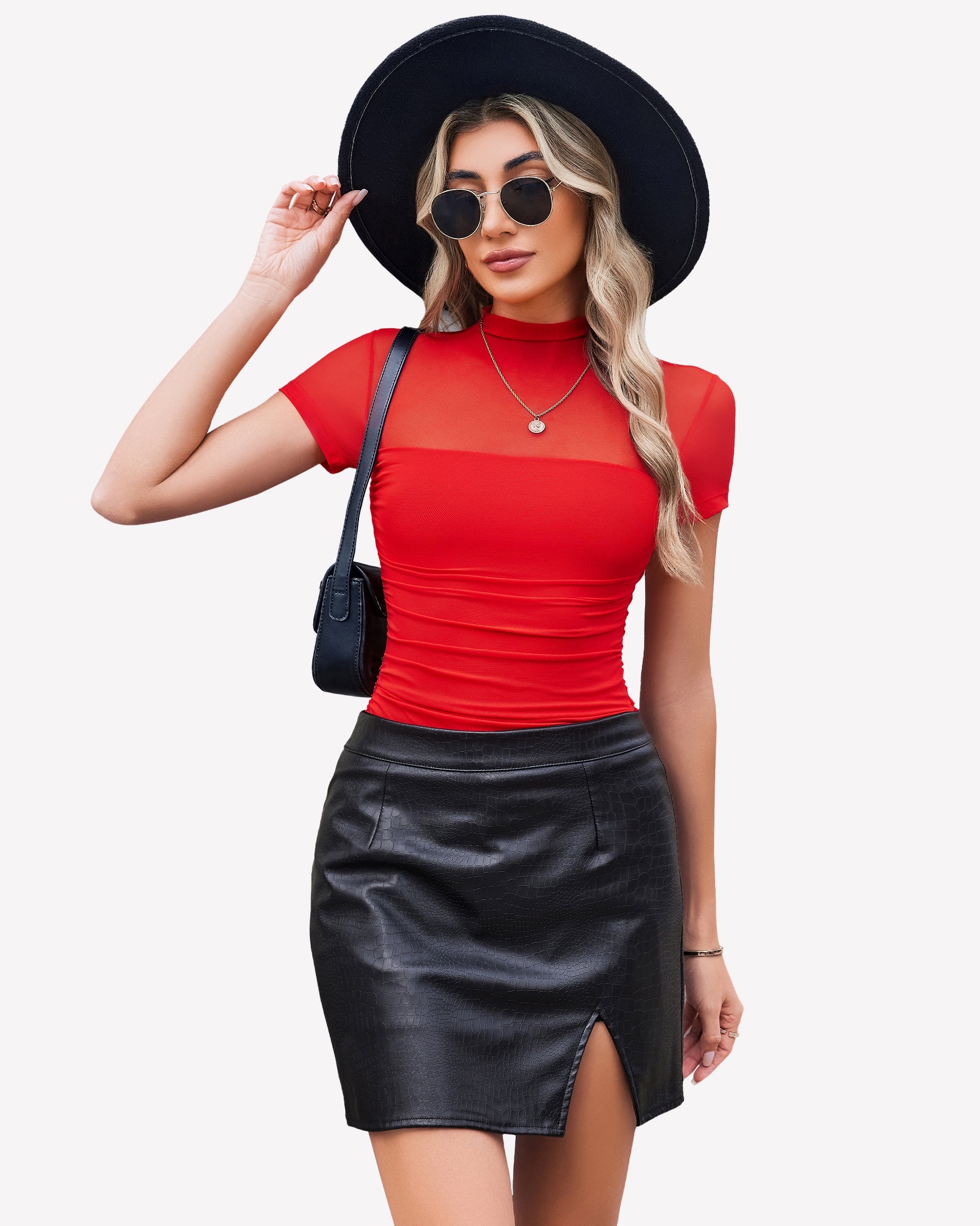 Short Sleeve Bodysuit Turtle Neck Mesh Tops Shaperwear-bodysuit - Tophatter Daily Deals