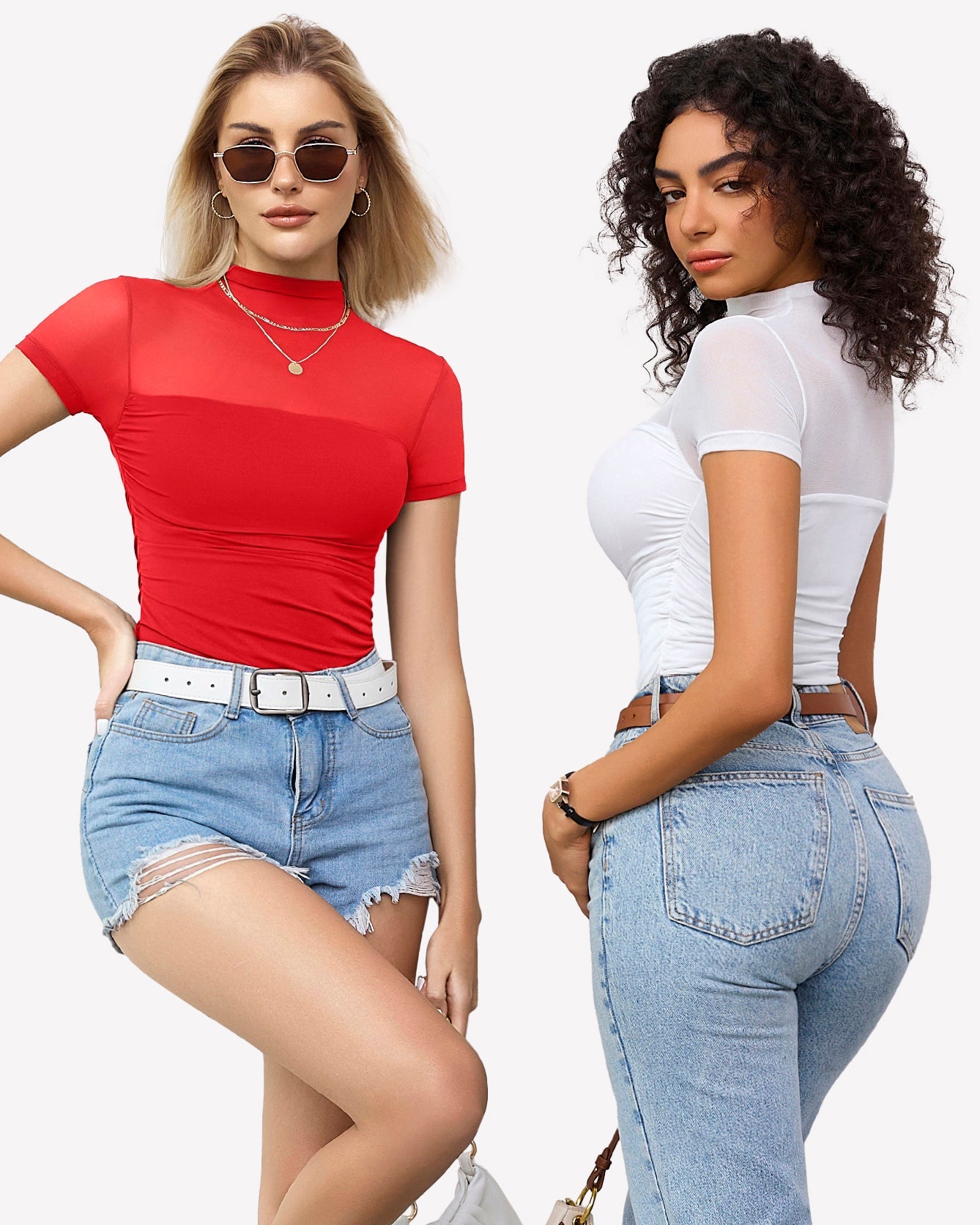 Short Sleeve Bodysuit Turtle Neck Mesh Tops Shaperwear-bodysuit - Tophatter Daily Deals