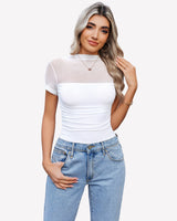 Short Sleeve Bodysuit Turtle Neck Mesh Tops Shaperwear-bodysuit - Tophatter Daily Deals