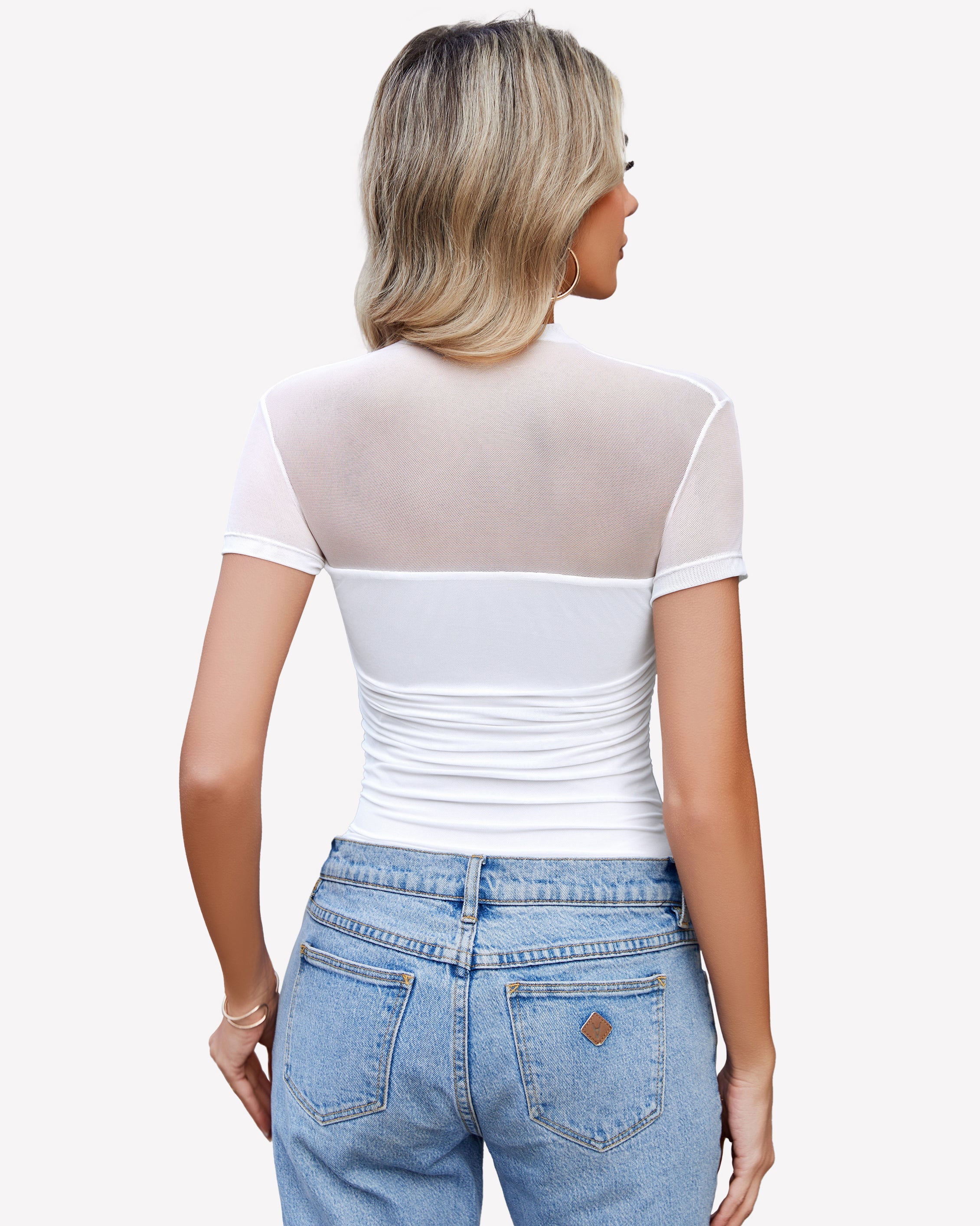 Short Sleeve Bodysuit Turtle Neck Mesh Tops Shaperwear-bodysuit - Tophatter Daily Deals