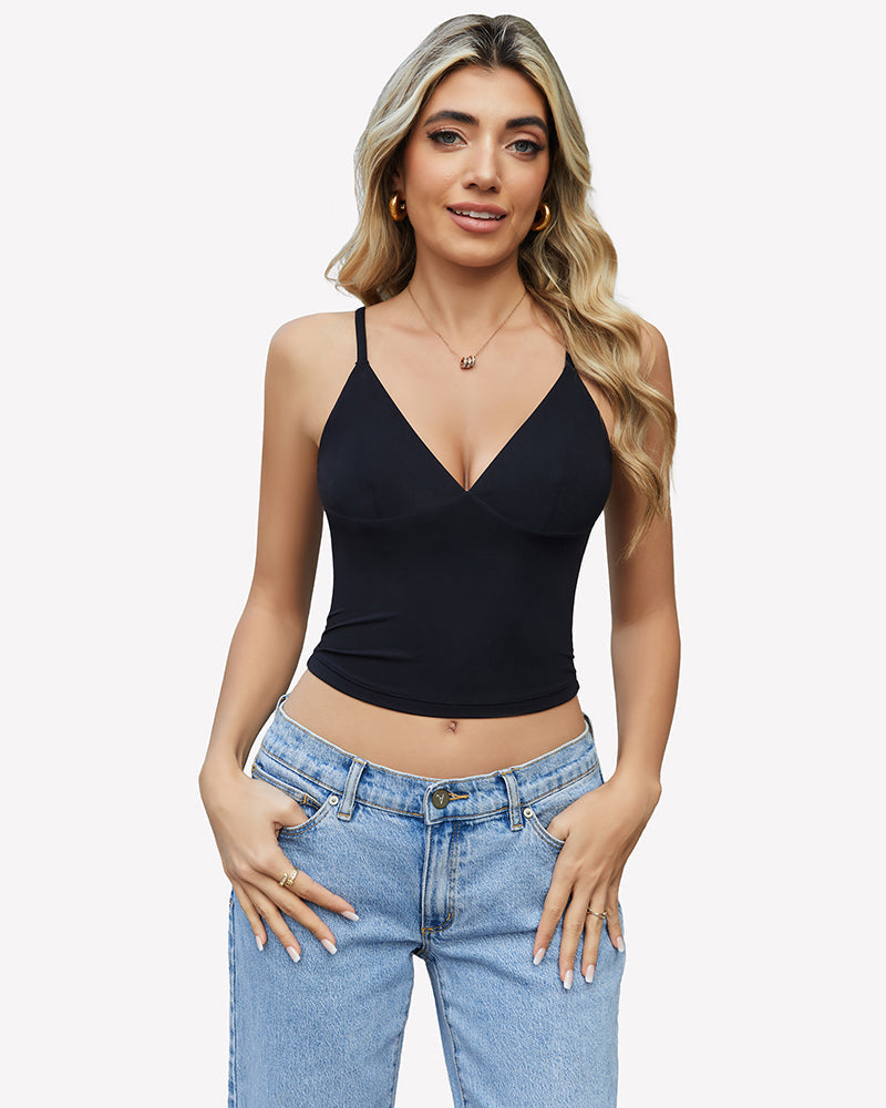 V Neck Spaghetti Strap Y2K Cami Tops Black Lingeries-Crop tops - Tophatter Daily Deals