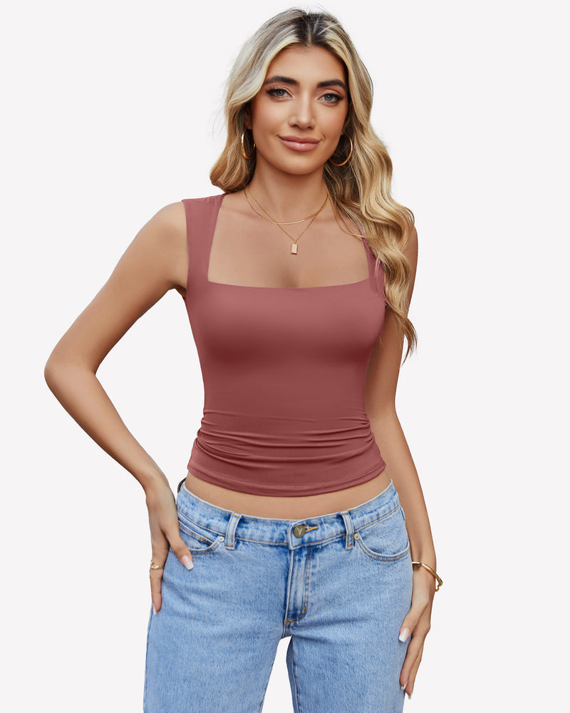 Square Neck Tank Top Basic Crop Tops Purple Red Lingerie Sets-Bras - Tophatter Daily Deals