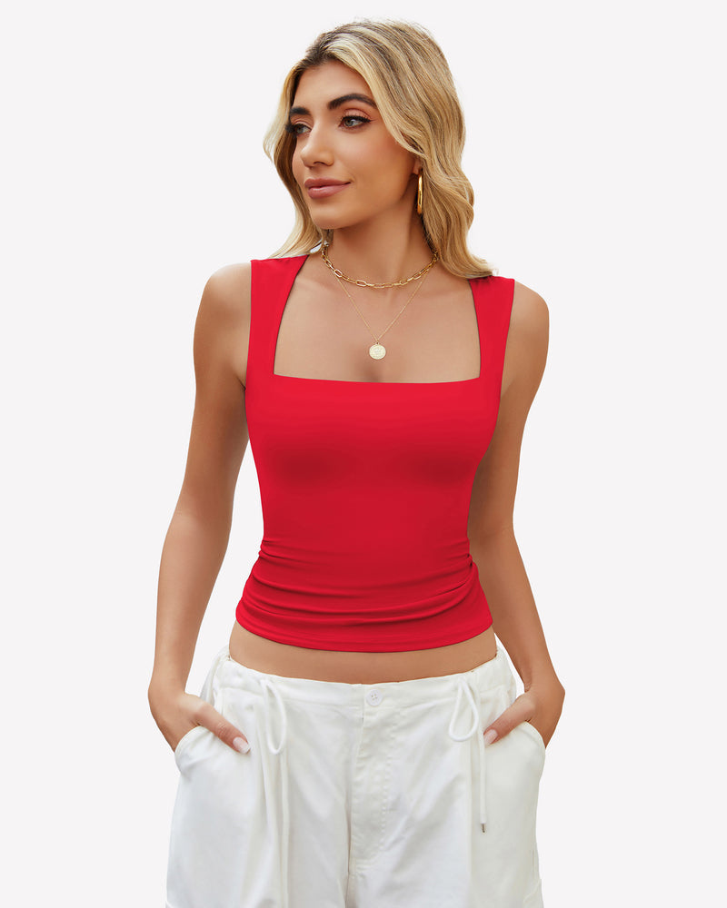 Square Neck Tank Top Basic Crop Tops Red Lingerie Sets-Bras - Tophatter Daily Deals