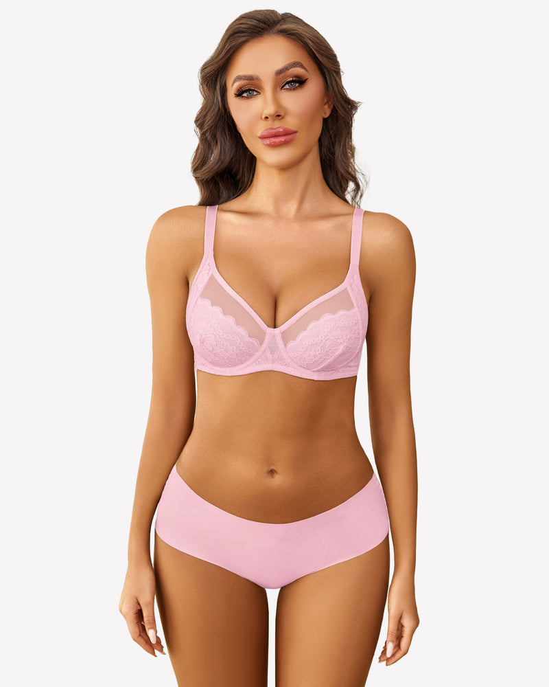 Lace Push Up Bralettes Bras Pink Lingerie Sets-Bras - Tophatter Daily Deals