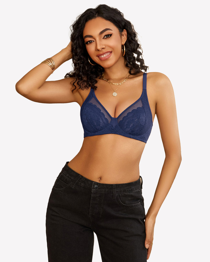 Lace Push Up Bralettes Bras Navy Blue Lingerie Sets-Bras - Tophatter Daily Deals