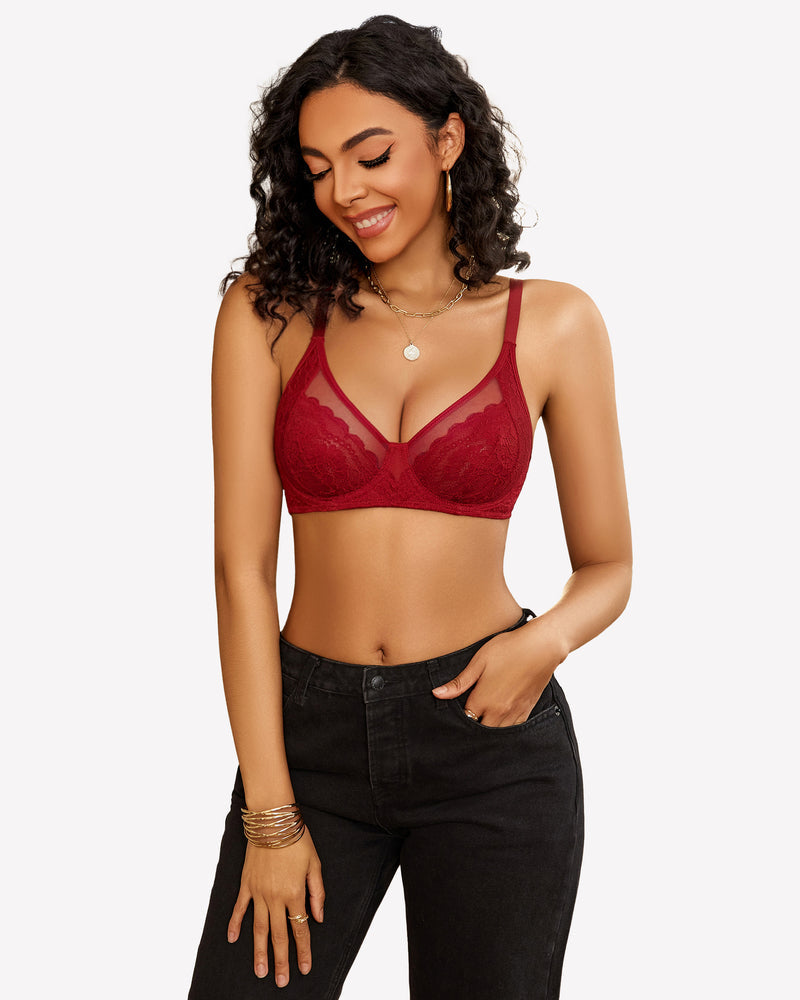 Lace Push Up Bralettes Bras Wine Red Lingerie Sets-Bras - Tophatter Daily Deals