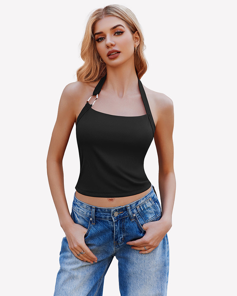 Double Lined Backless Ribbed Crop Top Black Lingeries-Crop tops - Tophatter Daily Deals
