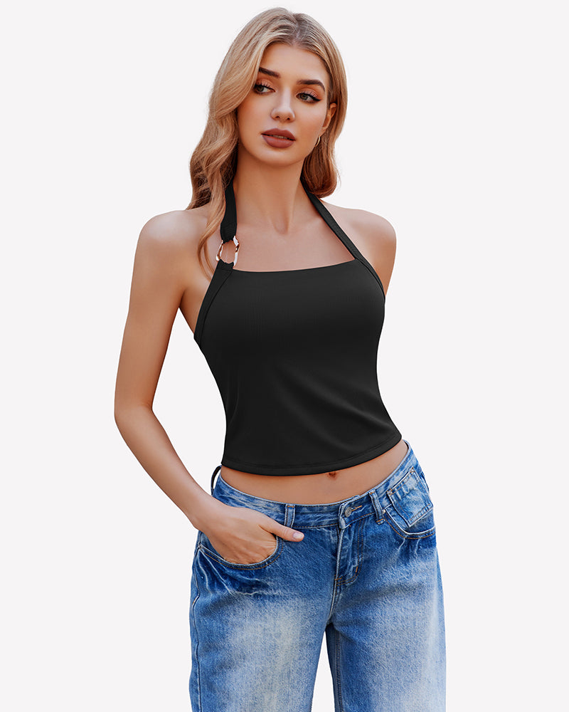 Double Lined Backless Ribbed Crop Top Lingeries-Crop tops - Tophatter Daily Deals