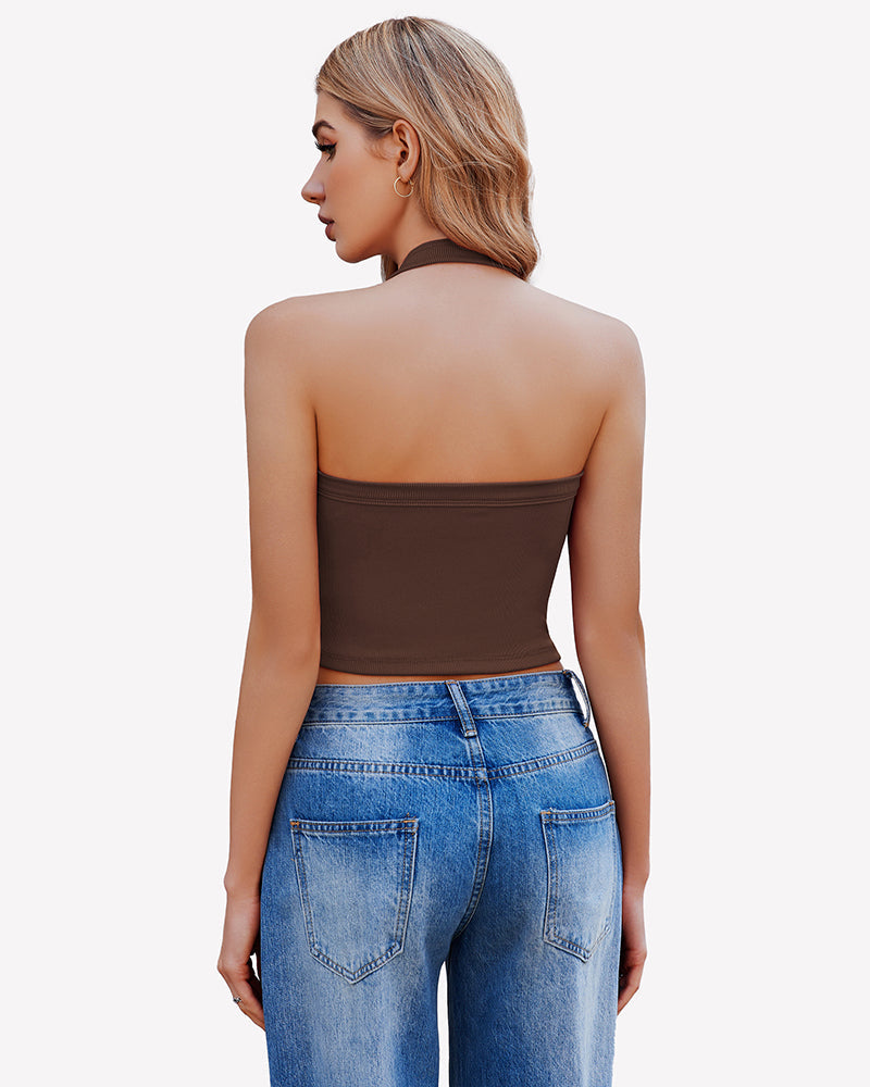 Double Lined Backless Ribbed Crop Top Lingeries-Crop tops - Tophatter Daily Deals