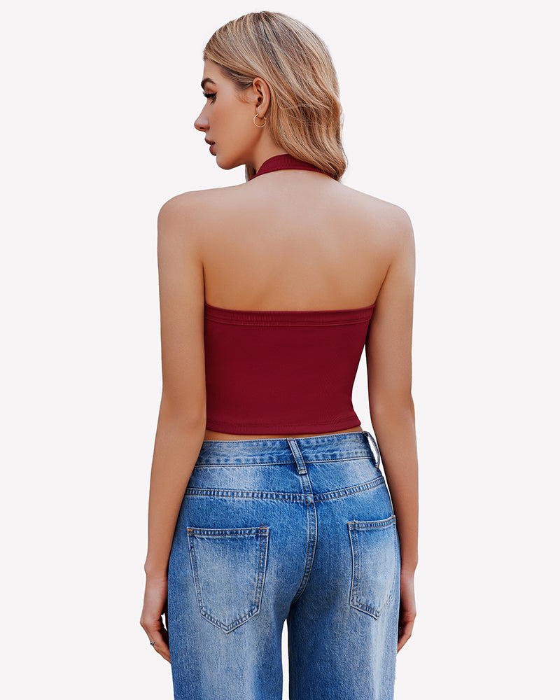 Double Lined Backless Ribbed Crop Top Lingeries-Crop tops - Tophatter Daily Deals