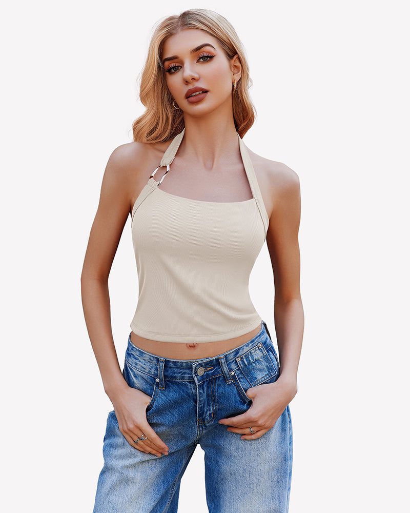 Double Lined Backless Ribbed Crop Top Nude Lingeries-Crop tops - Tophatter Daily Deals