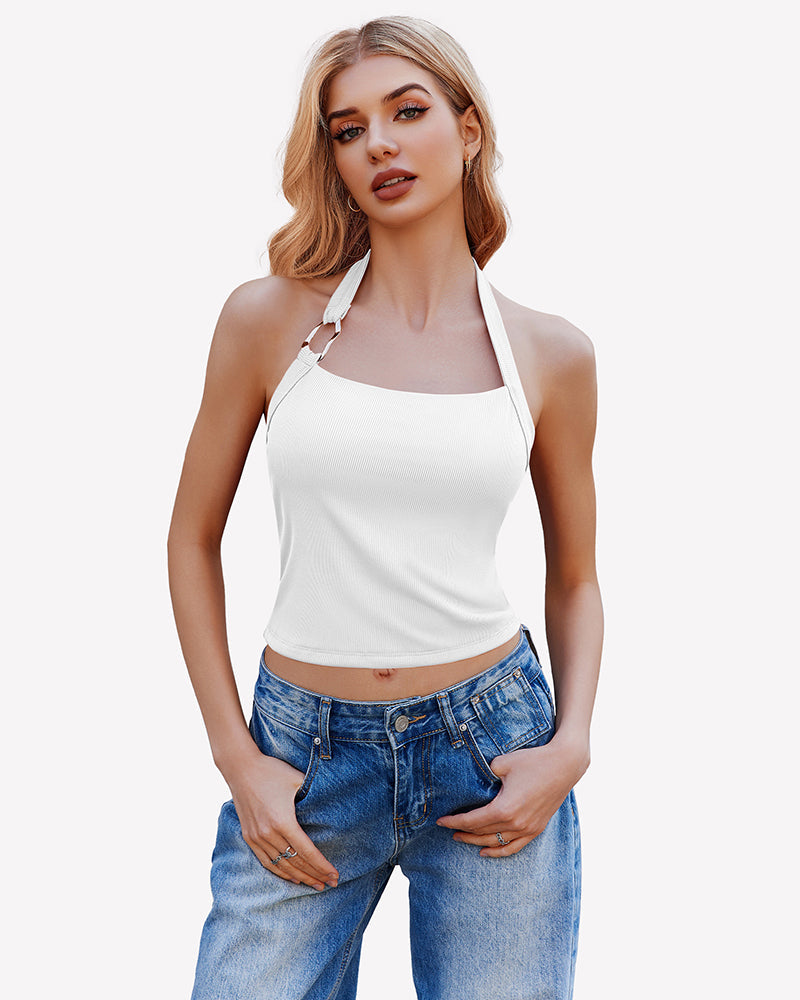 Double Lined Backless Ribbed Crop Top White Lingeries-Crop tops - Tophatter Daily Deals