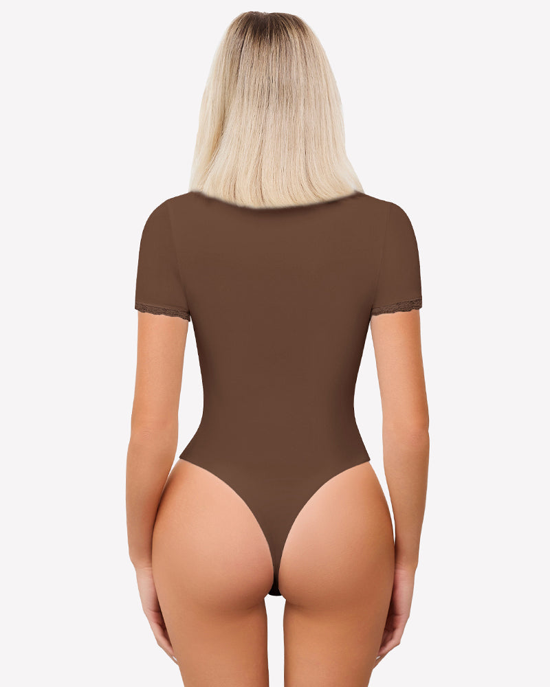 Lace V Neck Double Lined Bodysuits Lingeries-Bodysuits - Tophatter Daily Deals