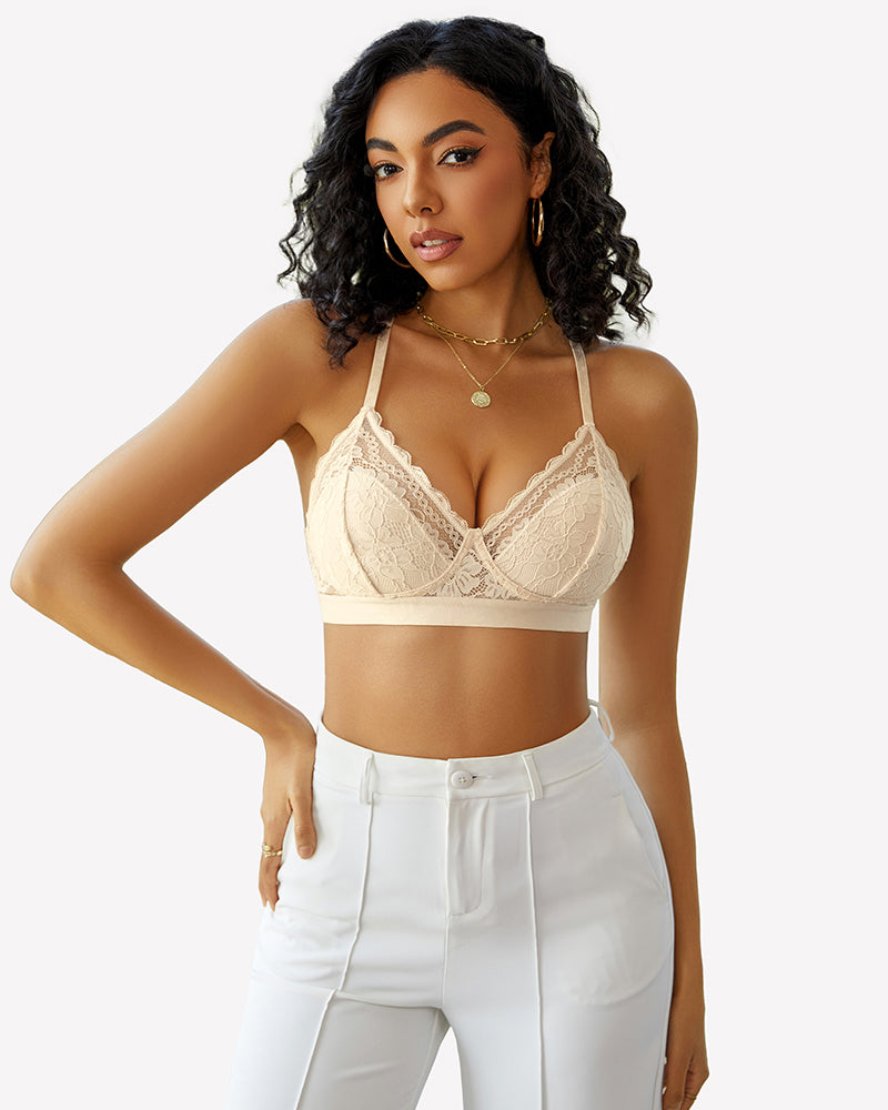 Lace Racerback Wireless Unlined Bralette Bra Nude Lingerie Sets-Bras - Tophatter Daily Deals