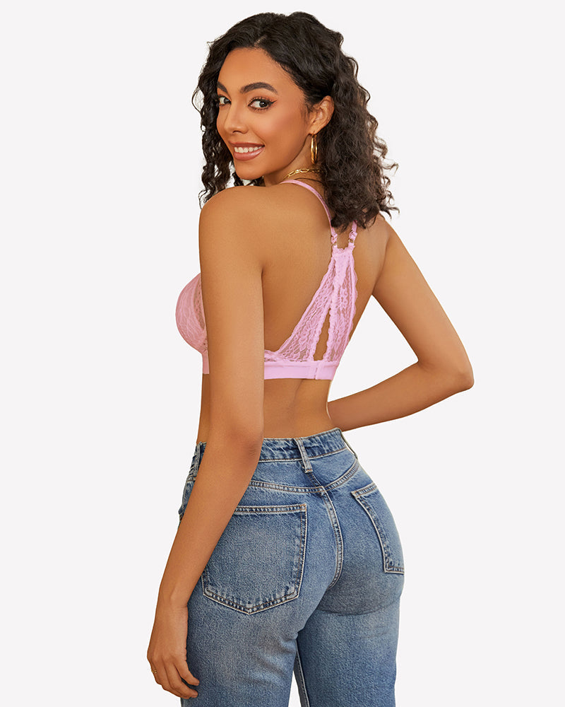 Lace Racerback Wireless Unlined Bralette Bra Lingerie Sets-Bras - Tophatter Daily Deals