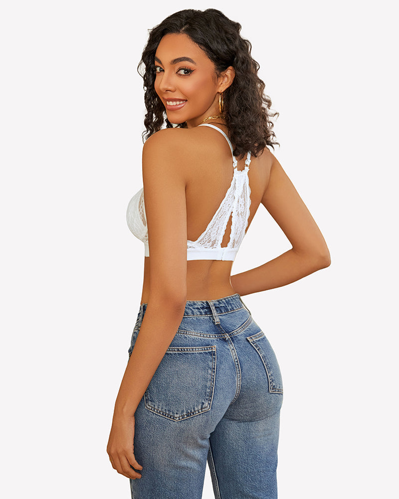 Lace Racerback Wireless Unlined Bralette Bra Lingerie Sets-Bras - Tophatter Daily Deals