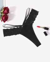 Lace Bikini Panties V Shape Waistband Thongs Black Lingeries-panties - Tophatter Daily Deals