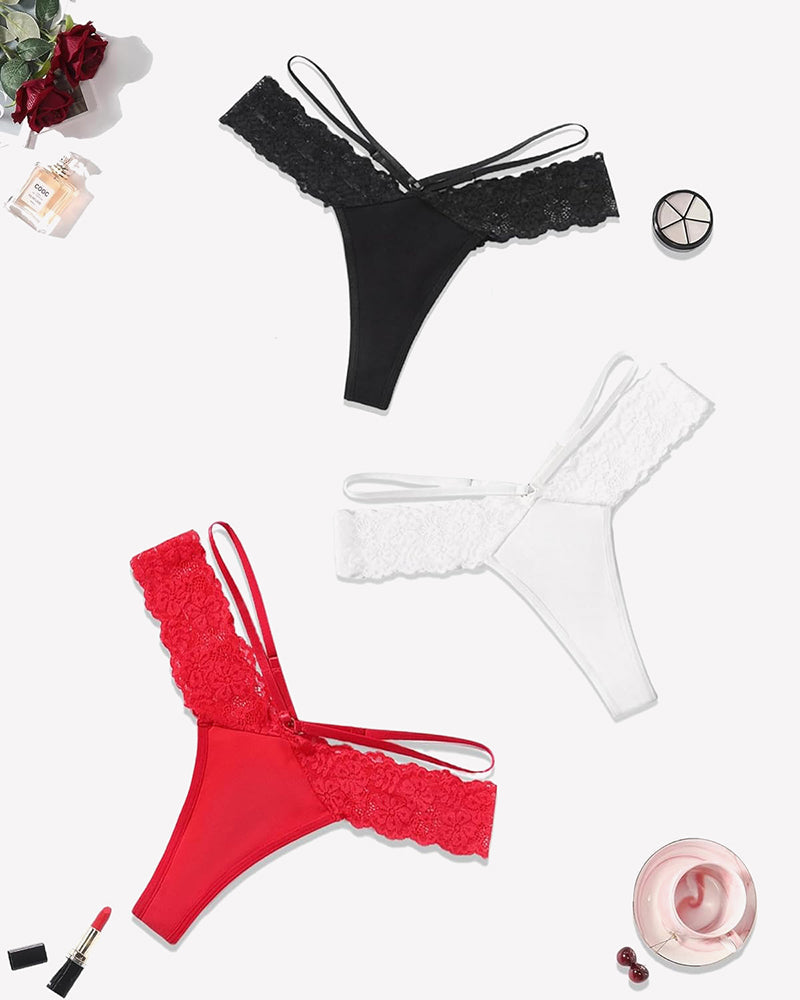 Lace Bikini Panties V Shape Waistband Thongs Black,white,red Lingeries-panties - Tophatter Daily Deals