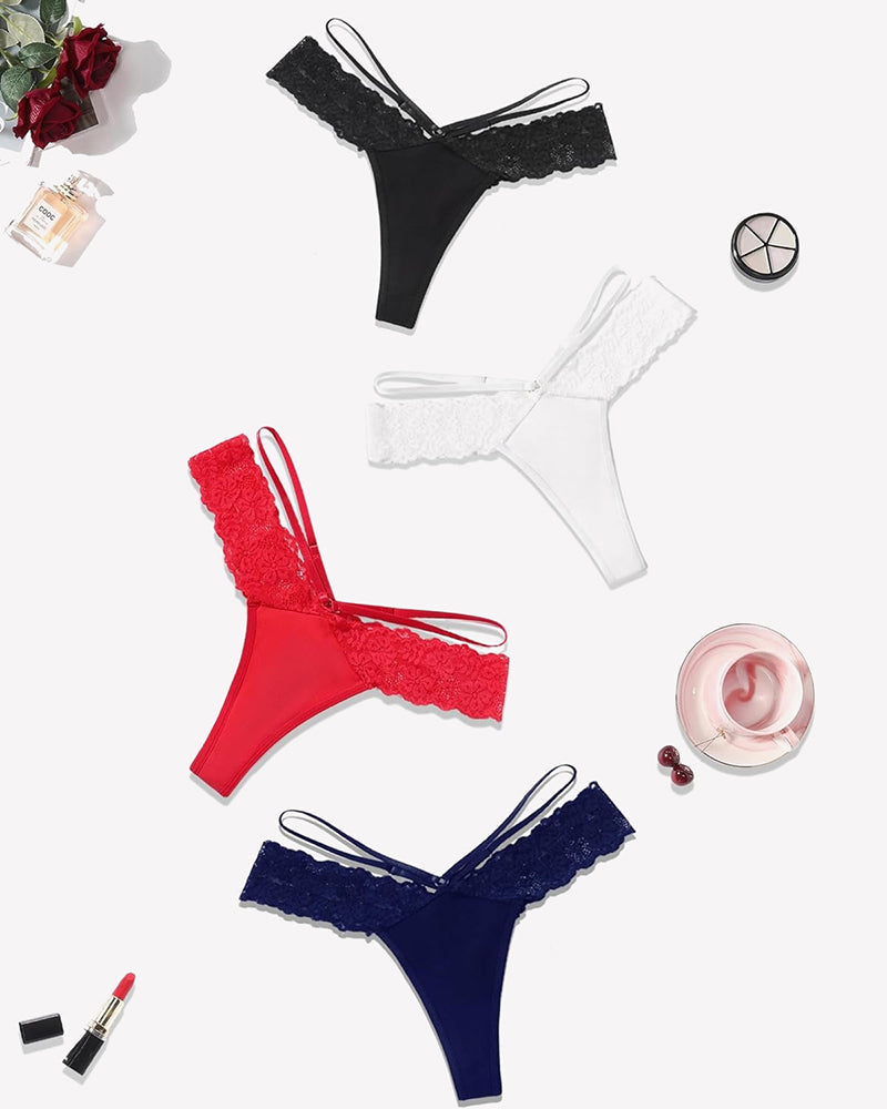 Lace Bikini Panties V Shape Waistband Thongs Black,white,navy Blue,red Lingeries-panties - Tophatter Daily Deals