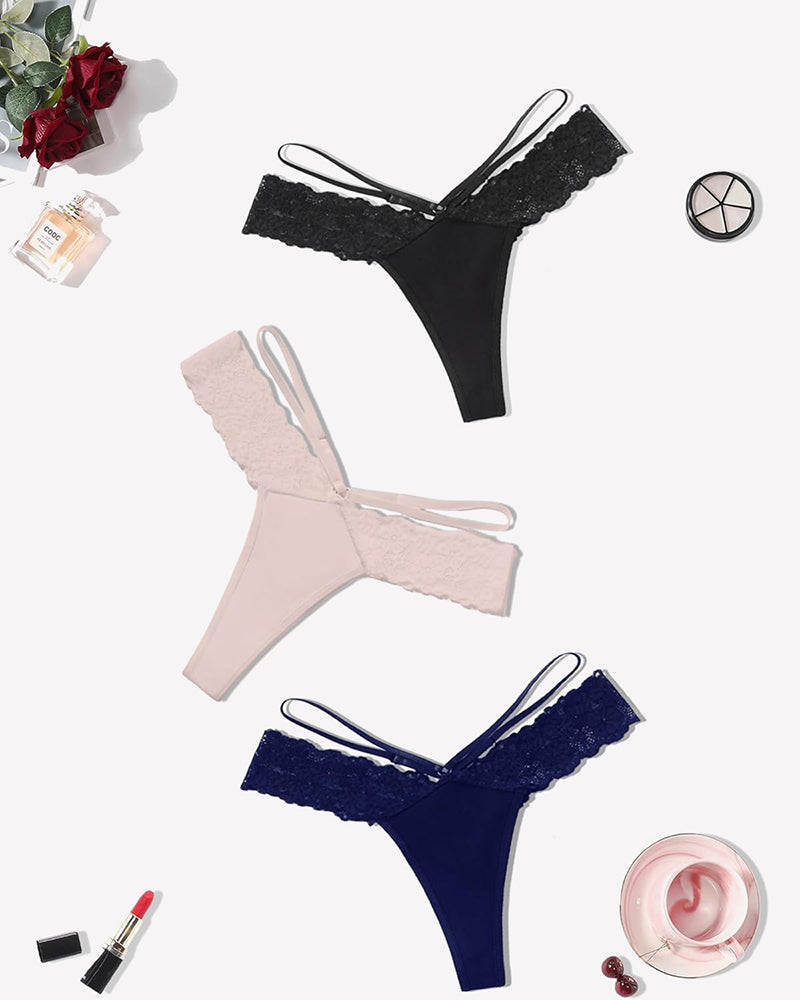 Lace Bikini Panties V Shape Waistband Thongs Black,pink,navy Blue Lingeries-panties - Tophatter Daily Deals