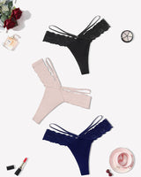 Lace Bikini Panties V Shape Waistband Thongs Black,pink,navy Blue Lingeries-panties - Tophatter Daily Deals