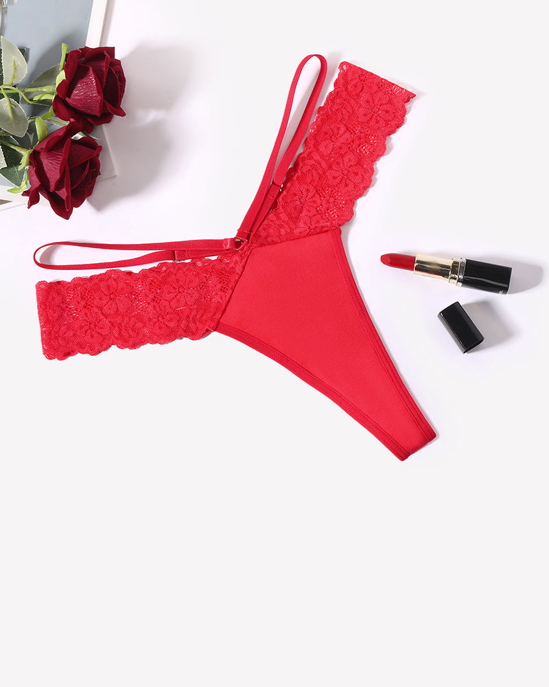 Lace Bikini Panties V Shape Waistband Thongs Red Lingeries-panties - Tophatter Daily Deals