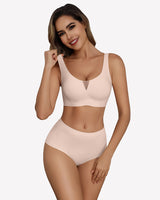 Seamless Deep V Comfort Bra Coupled Pink Lingerie Sets-Bras - Tophatter Daily Deals