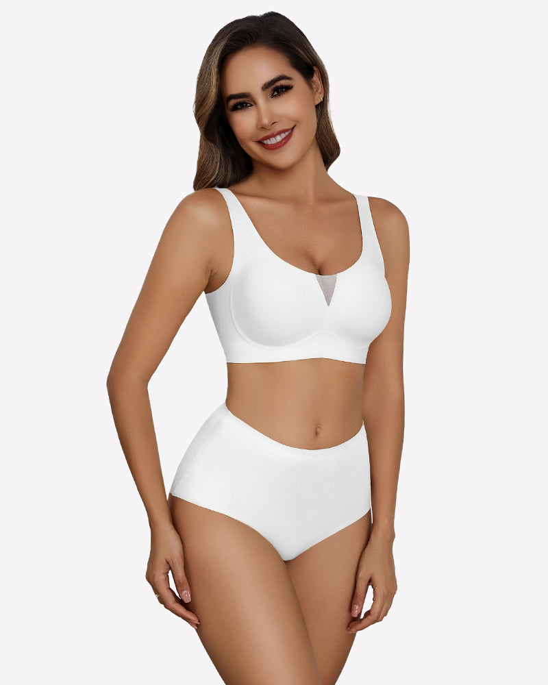 Seamless Deep V Comfort Bra White Lingerie Sets-Bras - Tophatter Daily Deals