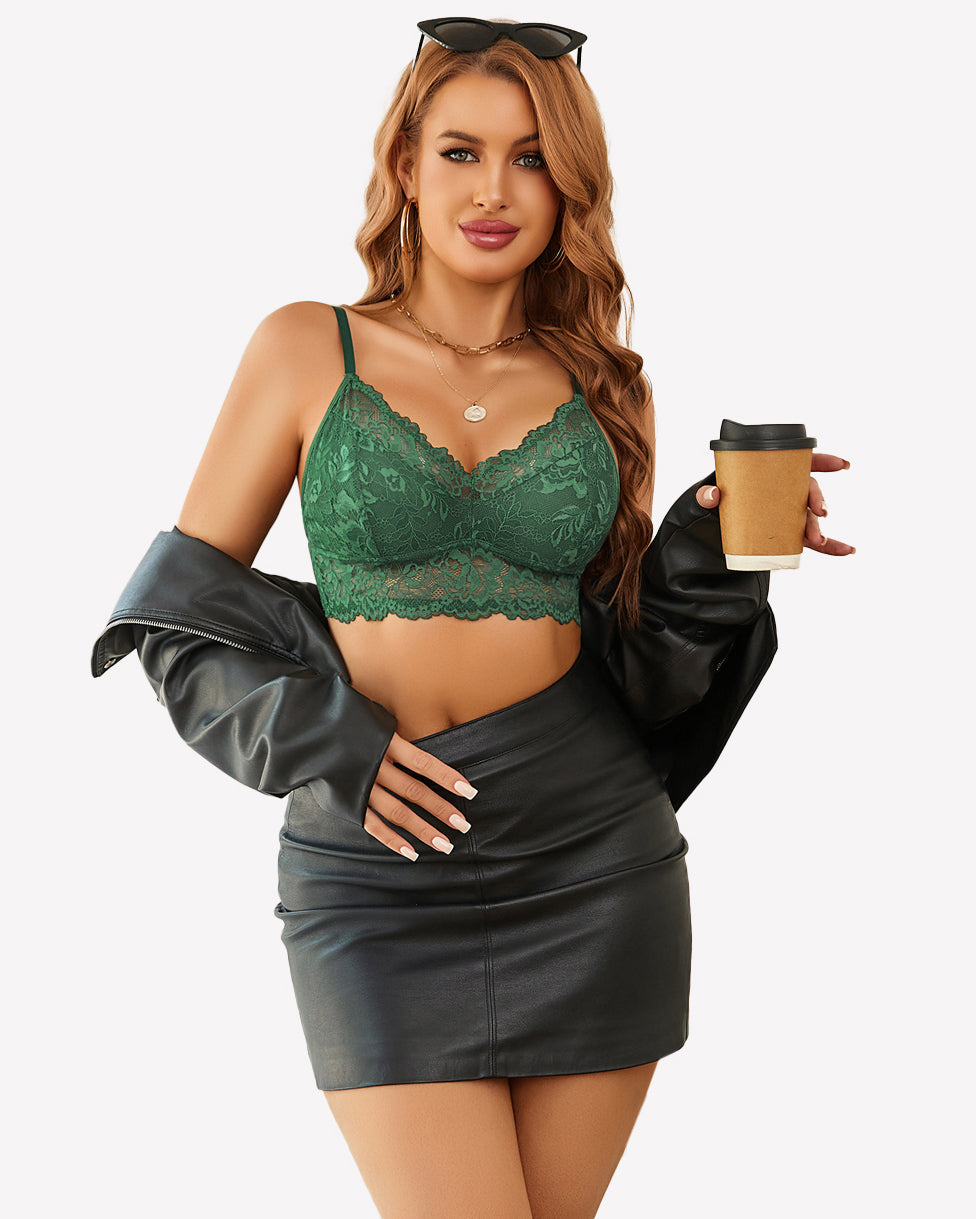 Lace Camisole Y2K Tank Top Wireless Bra Green Lingerie Sets-Bras - Tophatter Daily Deals