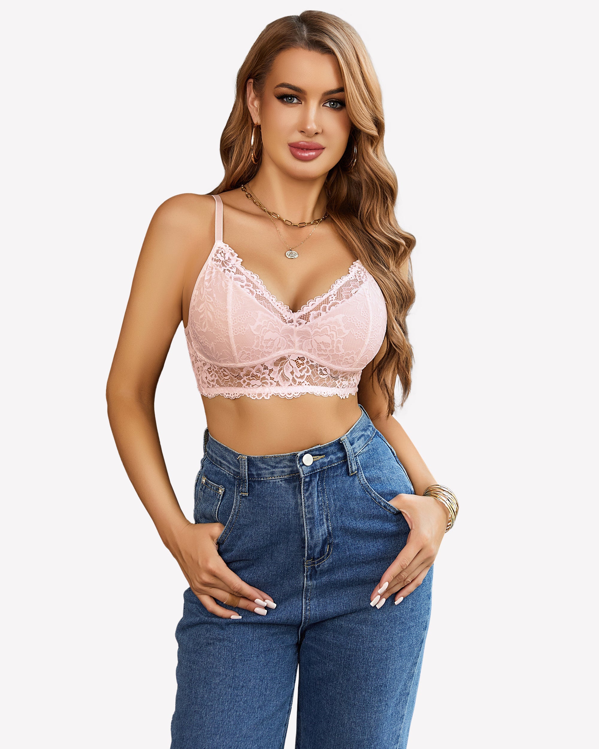 Lace Camisole Y2K Tank Top Wireless Bra Beige Lingerie Sets-Bras - Tophatter Daily Deals