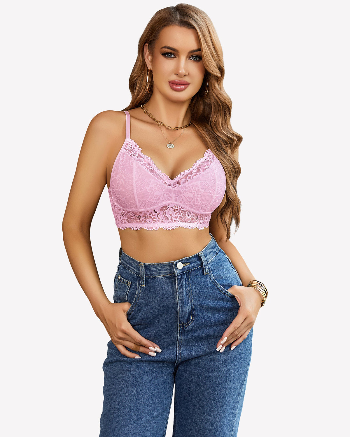 Pink Lace Y2K Tank Top Pink Lingerie Sets-Bras - Tophatter Daily Deals