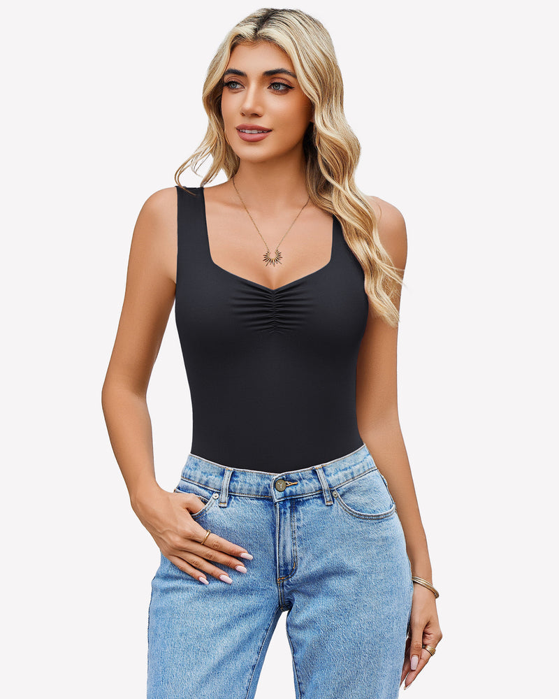 Sweetheart Neck Ruched Bodysuit Black Lingeries-Bodysuits - Tophatter Daily Deals