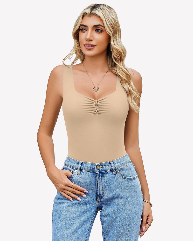 Sweetheart Neck Ruched Bodysuit Nude Lingeries-Bodysuits - Tophatter Daily Deals
