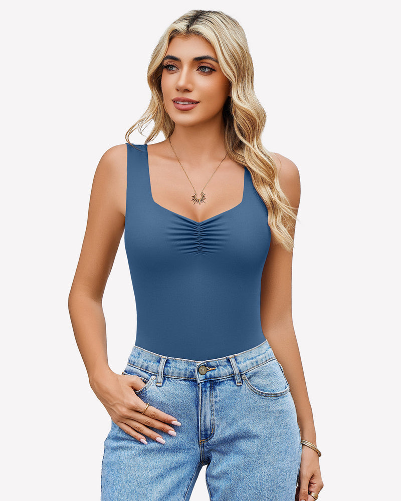 Sweetheart Neck Ruched Bodysuit Dark Blue Lingeries-Bodysuits - Tophatter Daily Deals