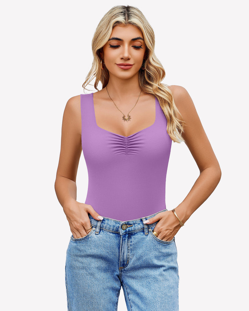 Sweetheart Neck Ruched Bodysuit Lilac Lingeries-Bodysuits - Tophatter Daily Deals