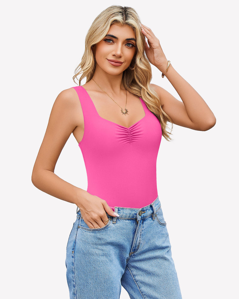 Sweetheart Neck Ruched Bodysuit Rose Red Lingeries-Bodysuits - Tophatter Daily Deals