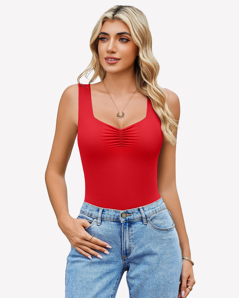 Sweetheart Neck Ruched Bodysuit Red Lingeries-Bodysuits - Tophatter Daily Deals