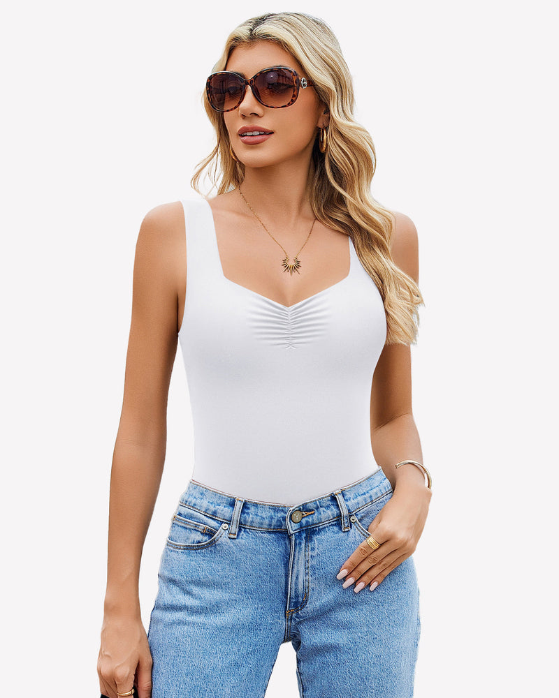 Sweetheart Neck Ruched Bodysuit White Lingeries-Bodysuits - Tophatter Daily Deals