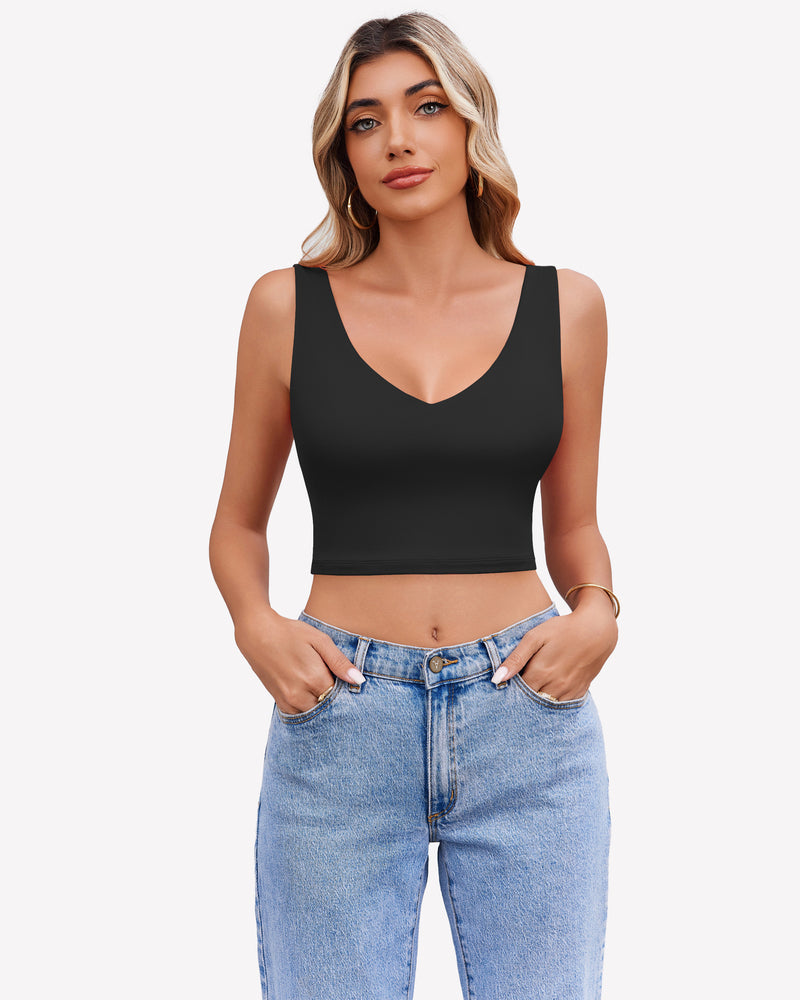 Crop Plunge Tank Tops Camisoles Black Lingerie Sets-Bras - Tophatter Daily Deals