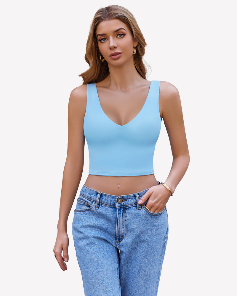 Crop Plunge Tank Tops Camisoles Light Blue Lingerie Sets-Bras - Tophatter Daily Deals