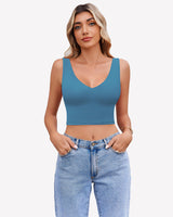 Crop Plunge Tank Tops Camisoles Blue Lingerie Sets-Bras - Tophatter Daily Deals