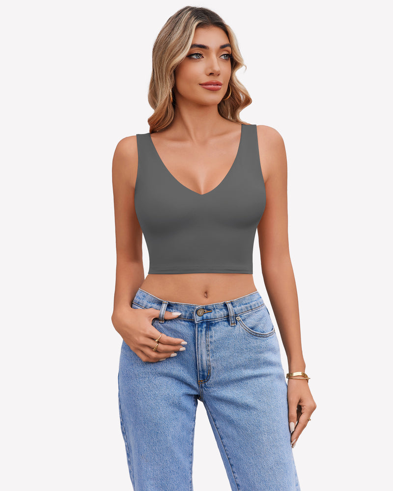Crop Plunge Tank Tops Camisoles Grey Lingerie Sets-Bras - Tophatter Daily Deals