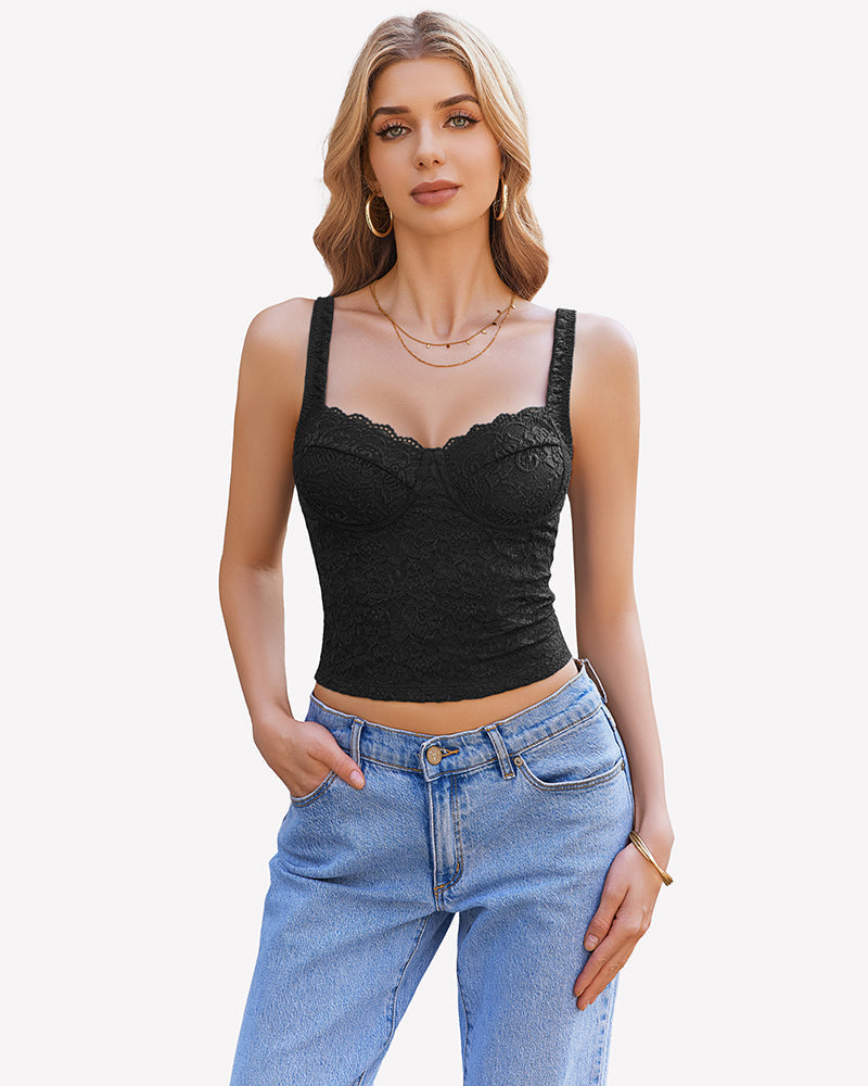Lace Sleeveless Sweetheart Neck Crop Top Lingeries-Crop tops - Tophatter Daily Deals